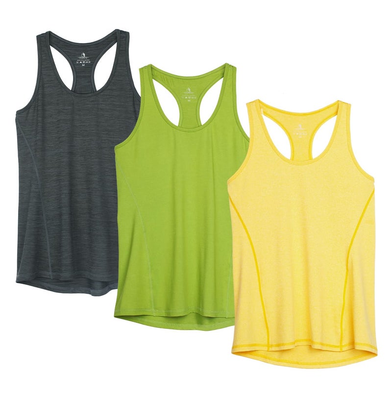 icyzone Workout Tank Tops for Women - Racerback Athletic Yoga Tops, Running Exercise Gym Shirts(Pack of 3) (S, Ombre Blue/Spectra Yellow/Green Glow) - Image 1